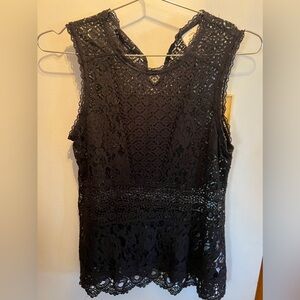Knox Rose Black Lace/Crochet Sleeveless Top